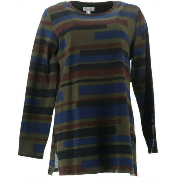 NWT DENIM & CO. STRIPED JERSEY TUNIC XXS OLIVE - Picture 1 of 8
